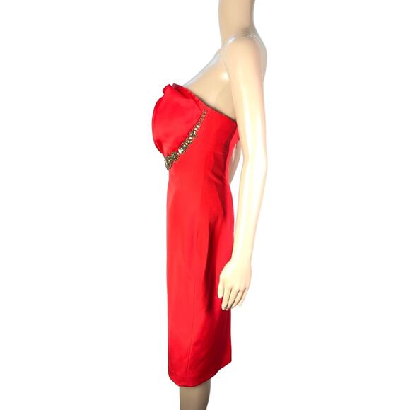 Marchesa Notte Strapless Jeweled Silk Red Cocktail Party Dress - Picture 3 of 14